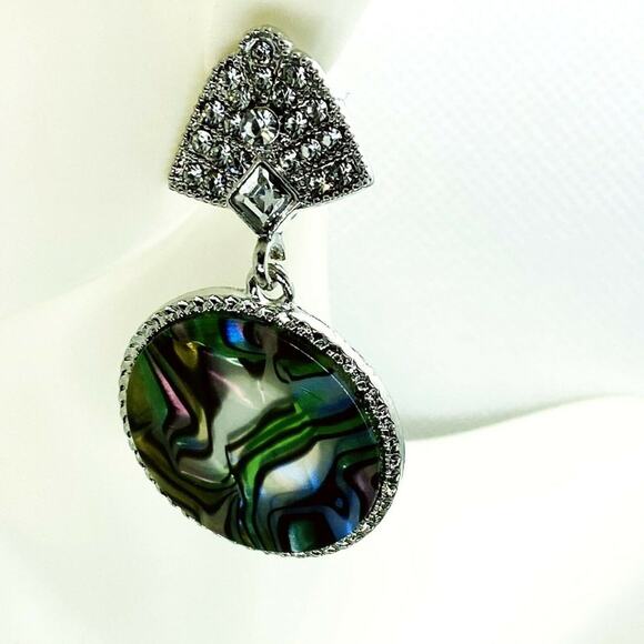 Silver-Tone Crystal Abalone Colored Dangle Earring - Picture 1 of 5